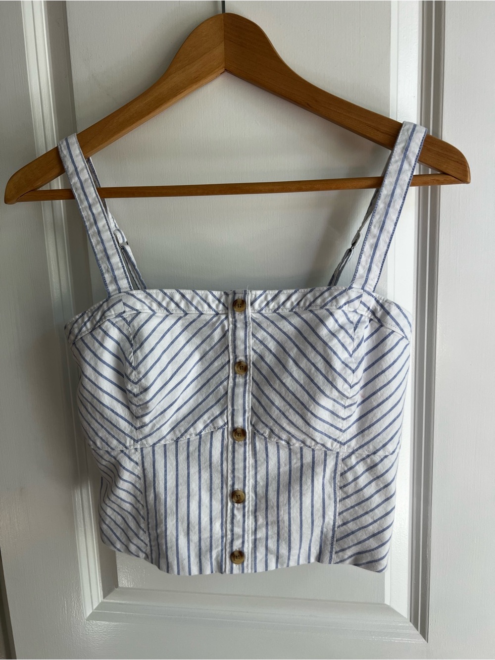 Abercrombie & Fitch White Light Blue Striped Crop Camisole Bustier Coquette M